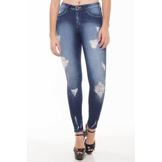 Calça Jeans Cigarrete Mid Rise Skinny Eventual Azul 34 - Azul Escuro