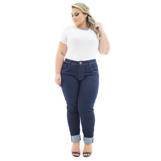 Calça Jeans Confidencial Extra Plus Size Cigarrete com Lycra Feminina - Azul Escuro