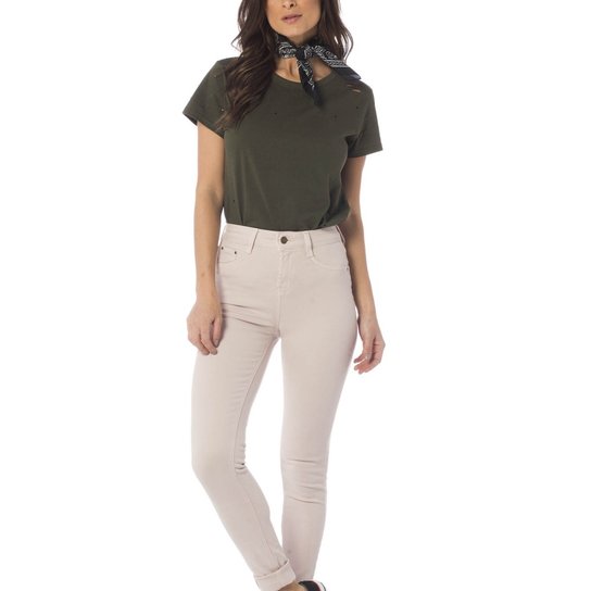 Calça Jeans Denim Zero Colorida Skinny Média Feminina - Rosa Claro