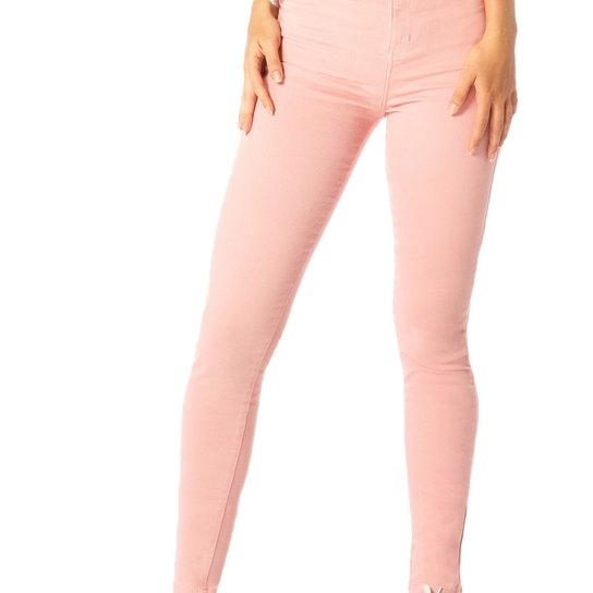 Calça Jeans Denim Zero Skinny Cintura Alta - Rosa Claro