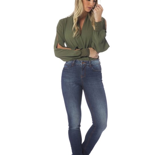 Calça Jeans Denim Zero Skinny Média Franjas Feminina - Jeans