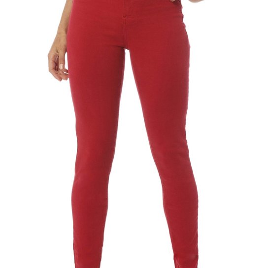 Calça Jeans Denim Zero Skinny Média - Vermelho Claro