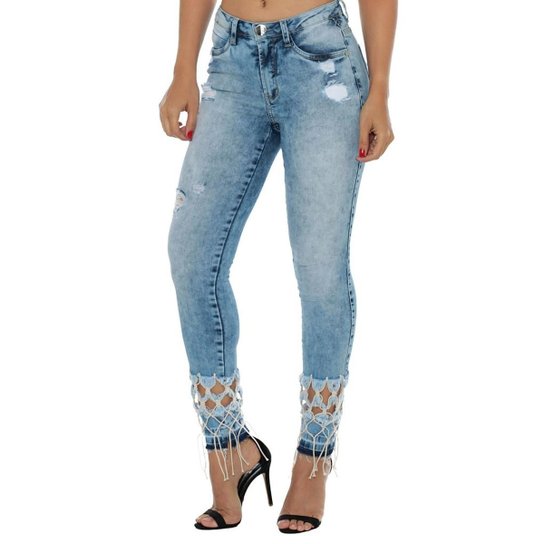 Calça Jeans Denuncia Mid Rise Skinny Feminina - Azul