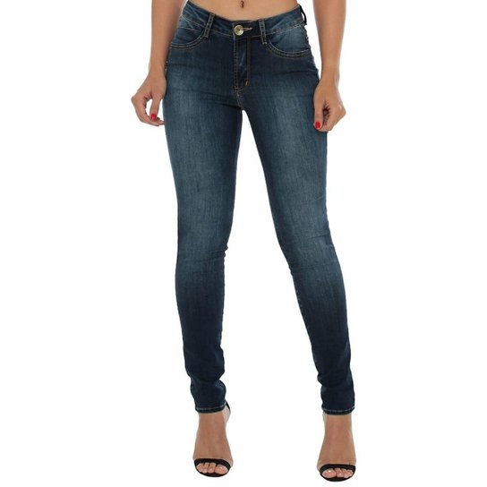 Calça Jeans Denuncia Mid Rise Skinny Feminina - Azul Escuro