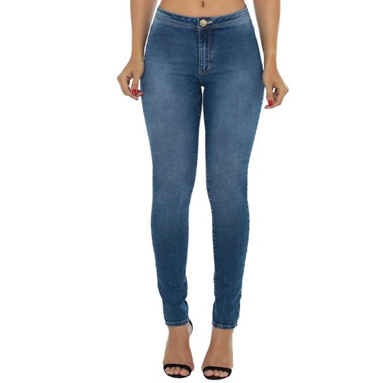 Calça Jeans Eventual Mid Rise Skinny Feminina - Azul