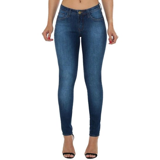 Calça Jeans Eventual Mid Rise Skinny Feminina - Azul