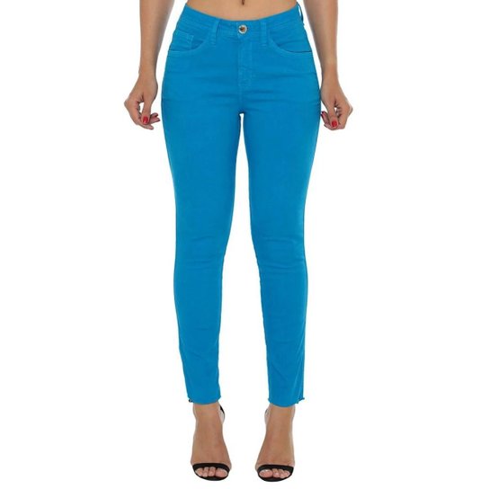 Calça Jeans Eventual Skinny Mid Rise Low Feminina - Azul
