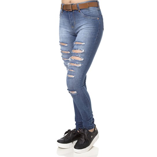 Calça Jeans Feminina com Cinto - Azul