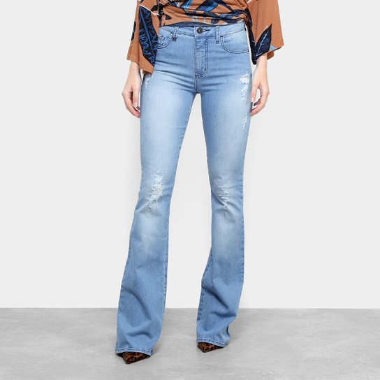 Calça Jeans Flare Forum Puídos Cintura Alta Feminina - Azul