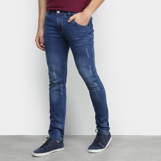 Calça Jeans Grifle Skinny Estonada Masculina - Azul Escuro
