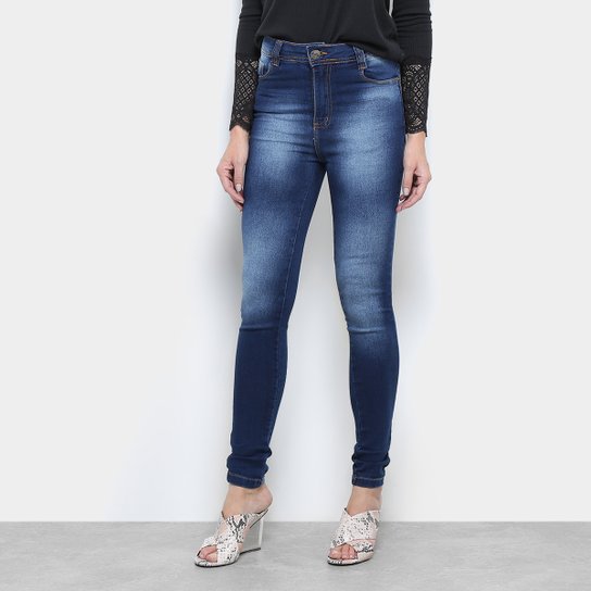 Calça Jeans Jezzian Jeans Skinny Destroyed Feminina - Azul