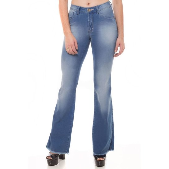 Calça Jeans Mid Rise Flare Denúncia Feminina - Azul