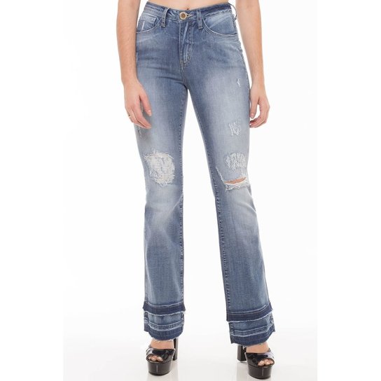 Calça Jeans Mid Rise Flare Eventual Feminina - Azul