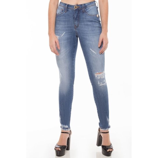 Calça Jeans Mid Rise Skinny Eventual Feminina - Azul