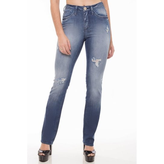 Calça Jeans Mid Rise Slim Eventual Feminina - Azul