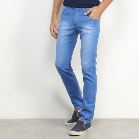 Calça Jeans Preston Skinny Básica Manchada Masculina - Azul