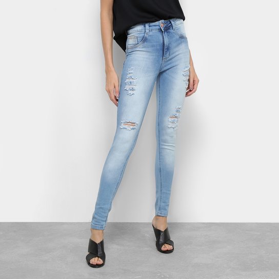 Calça Jeans Skinny Biotipo Cintura Média Rasgos Feminina - Azul