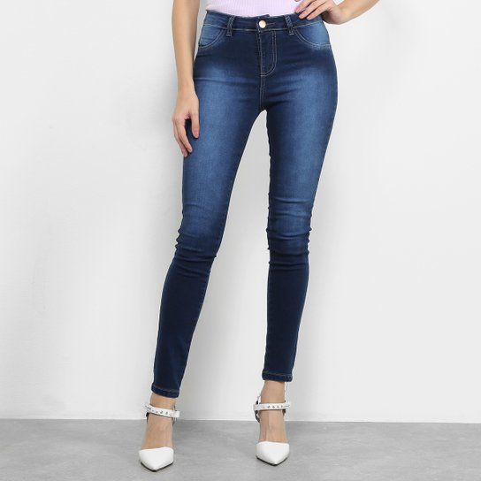 Calça Jeans Skinny Coffee Estonada Feminina - Azul