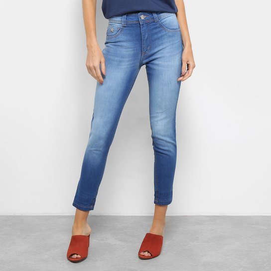 Calça Jeans Skinny Cropped Biotipo Cintura Média Feminina - Azul
