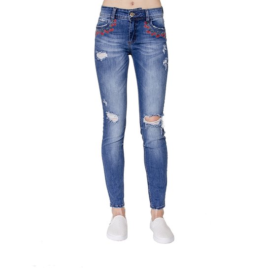 Calça Jeans Skinny Fatima Bordada Colcci - Azul