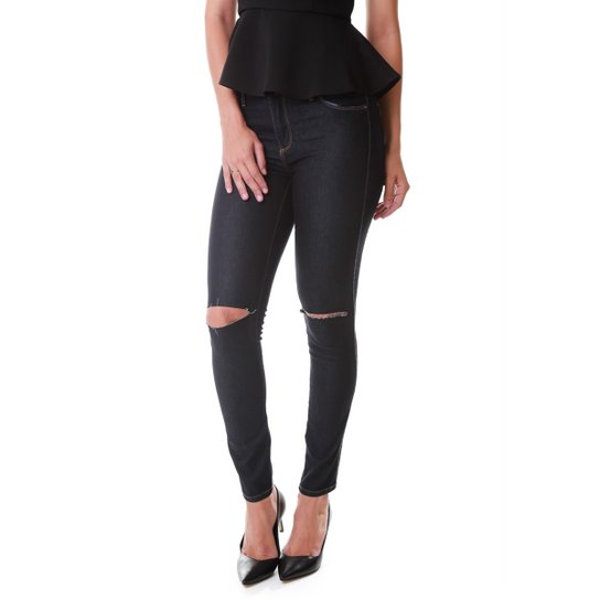 Calça Jeans Skinny Rasgos Dark - Azul