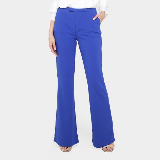 Calça Lança Perfume Flare Alfaiataria Cintura Média Feminina - Azul