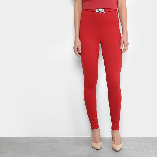 Calça Legging Lança Perfume Cintura Alta Fivela Feminina - Vermelho