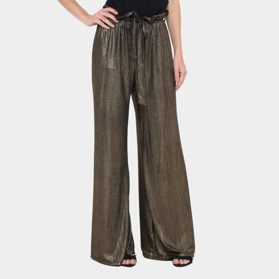 Calça Pantacourt Gup's Jeans Plissada Cintura Alta Feminina - Dourado