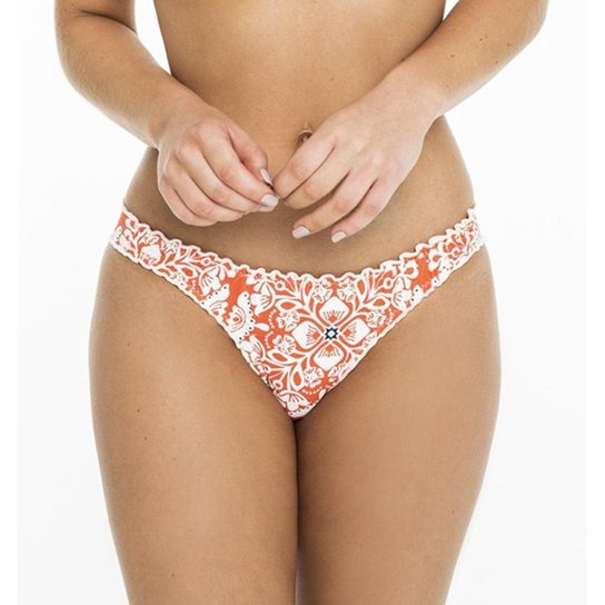 Calcinha de Biquíni Apsara Gaya Indian Flower - Branco+Laranja
