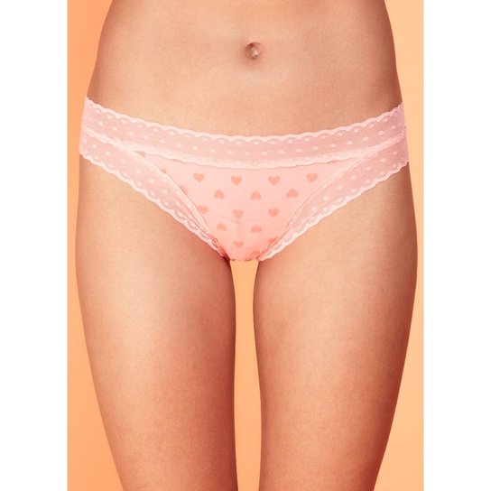 Calcinha Fio Dental Puket Tule Flocado - Rosa