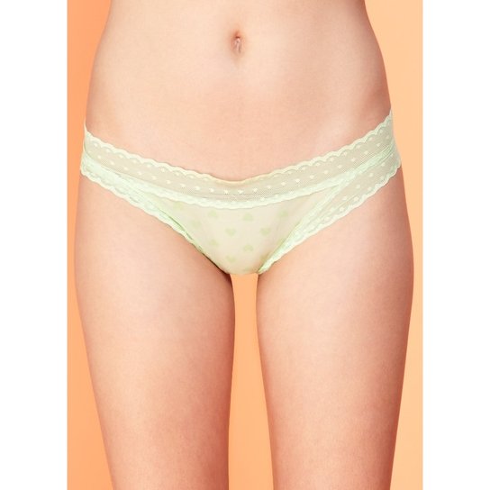 Calcinha Fio Dental Puket Tule Flocado - Verde