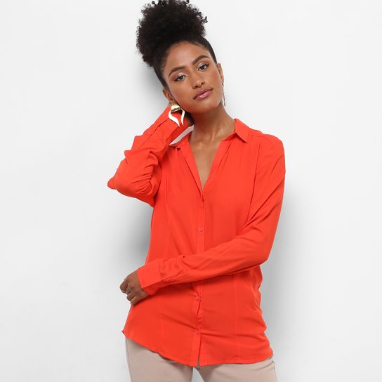 Camisa Aishty Manga Longa Lisa Feminina - Laranja