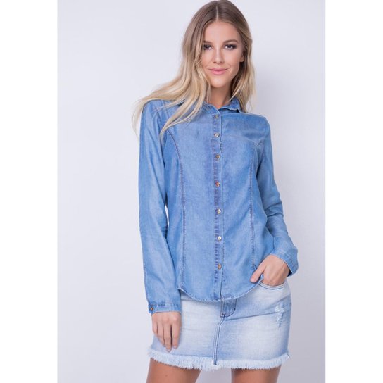 Camisa Básica Delavé Lança Perfume Feminina - Azul