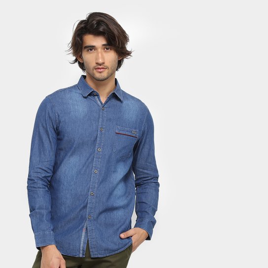 Camisa Broken Rules Manga Longa Masculina - Azul