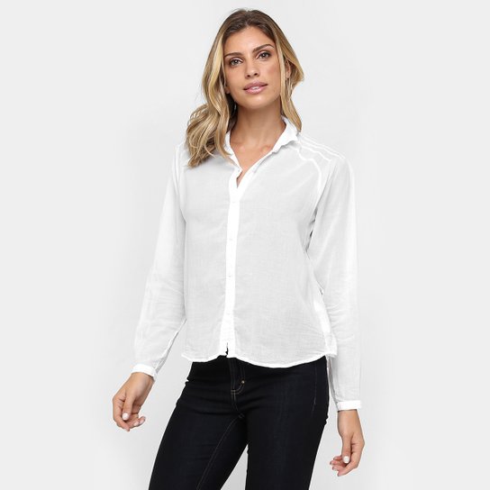 Camisa Cantão Pregas Costas Feminina - Branco