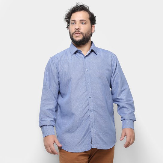 Camisa Delkor Manga Longa Plus Size Masculina - Azul