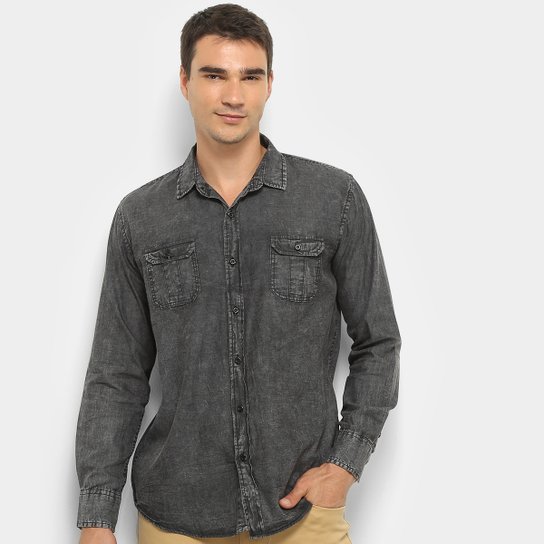 Camisa Jeans Manga Longa Watkins & Krown Masculina - Preto