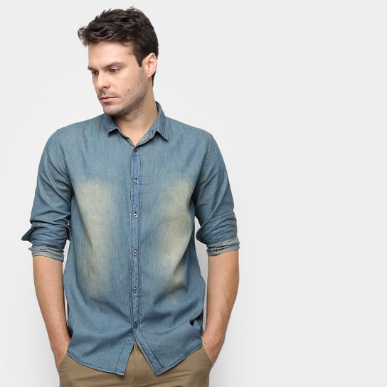 Camisa Jeans Watkins & Krown Masculina - Azul