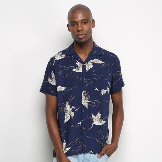 Camisa Manga Curta Pacific Blue Bird Masculina - Marinho