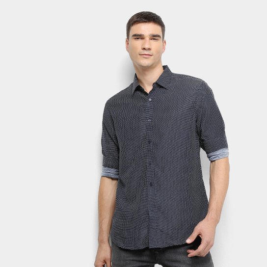 Camisa Manga Longa Broken Rules Mini Print Masculina - Marinho