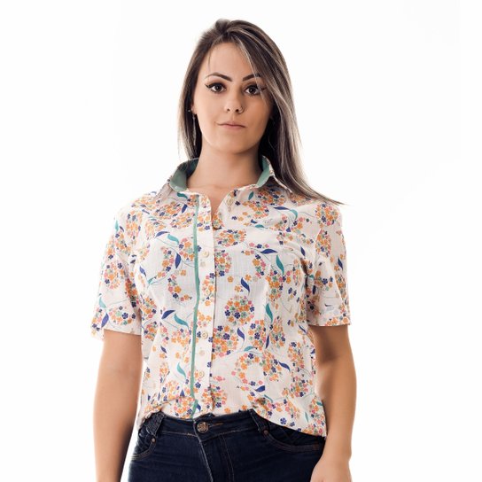 Camisa Pimenta Rosada Adri Floral - Branco+Verde