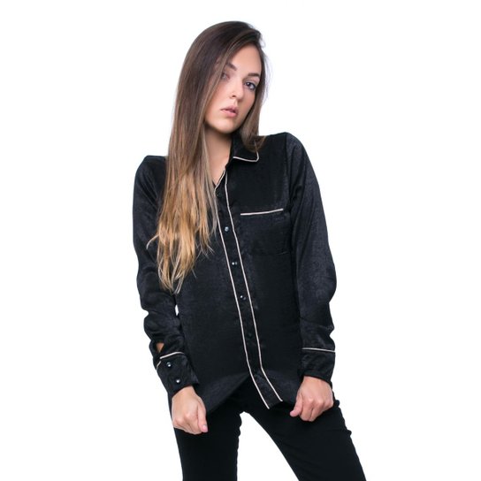 Camisa PKD Com Filetes Feminina - Preto