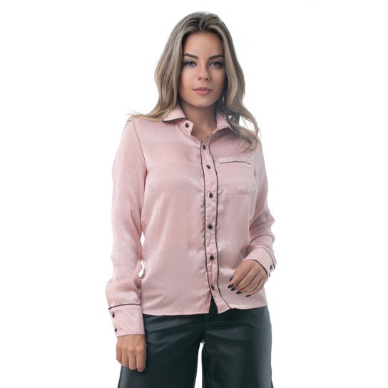 Camisa PKD Com Filetes Feminina - Rosa