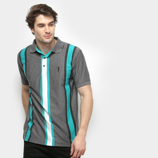 Camisa Polo Aleatory Listrada Fio Tinto Masculina - Cinza