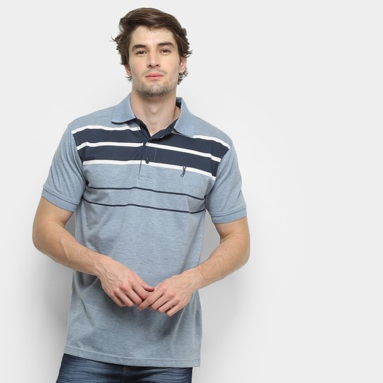 Camisa Polo Aleatory Listrada Fio Tinto Masculina - Azul+Marinho