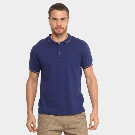 Camisa Polo Broken Rules Friso Duplo Masculina - Azul