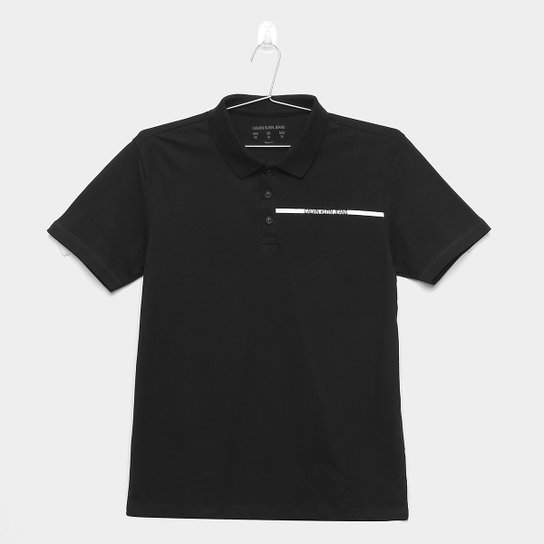 Camisa Polo Infantil Calvin Klein Logo Masculina - Preto