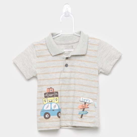 Camisa Polo Infantil Kiko & Kika Listrada Trip Masculina - Cinza