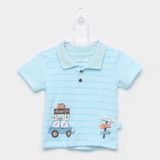 Camisa Polo Infantil Kiko & Kika Listrada Trip Masculina - Azul Claro