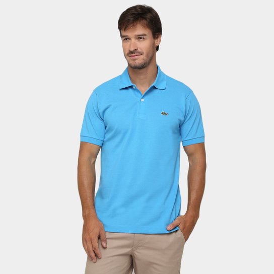 Camisa Polo Lacoste Original Fit Masculina - Azul Royal+Verde